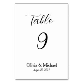 Minimalistische Hochzeitsszenarien in Weiß und Sch Tischnummer