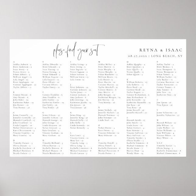 Minimalistische Hochzeitstabelle Poster (Vorne)