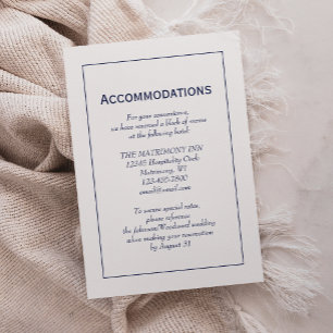 Minimalistische Hochzeitsunterkünfte in Blauer Wei Begleitkarte