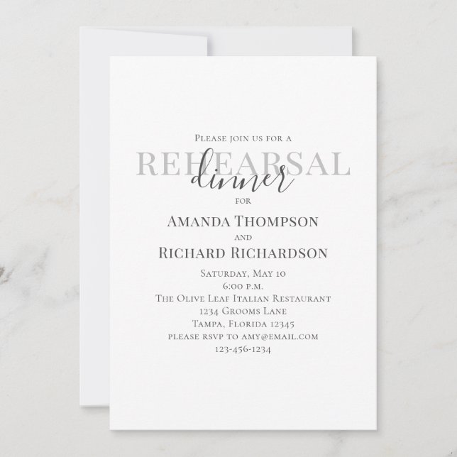 Minimalistische Hochzeitsvorstellung für Proben Einladung (Vorderseite)