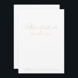 Minimalistische Hochzeitswünsche der Goldklasse Hinweiskarte<br><div class="desc">Diese goldene, schicke minimalistische Hochzeitsgarantie ist perfekt für eine rustikale Hochzeit. Das einfache und elegante Design zeichnet sich durch klassische und extravagante Schriftzeichen in Gold aus. Diese Karten sind ideal für Hochzeiten, Brautparty, Babydusche, Graduiertenfest u.v.m. Personalisieren Sie die Karten mit den Namen der Braut und Bräutigam, den Eltern, die Sie...</div>