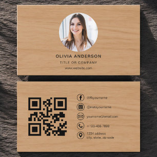 Minimalistische Holz-Visitenkarte mit QR-Code für  Visitenkarte