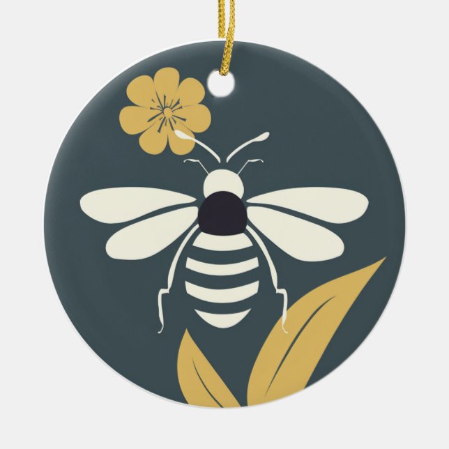 Minimalistische Holzschnitt Bienendekoration Keramik Ornament (Vorne)
