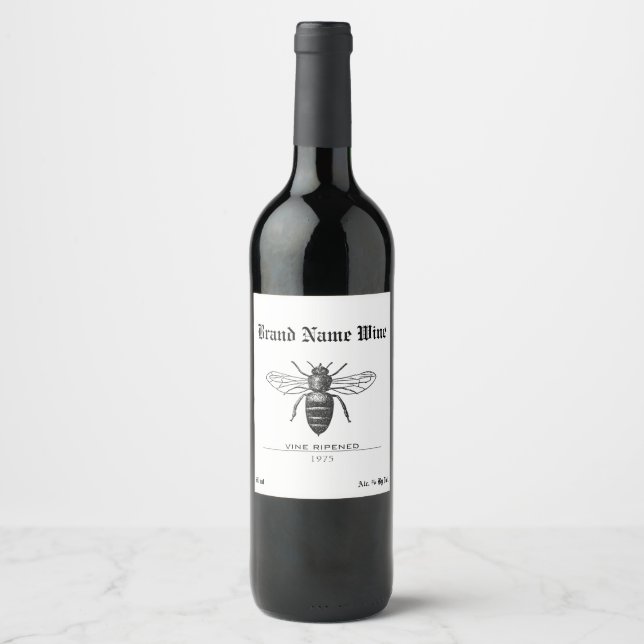 Minimalistische Honigbiene Sweet Wasp Vine gereift Weinetikett (Vorderseite)