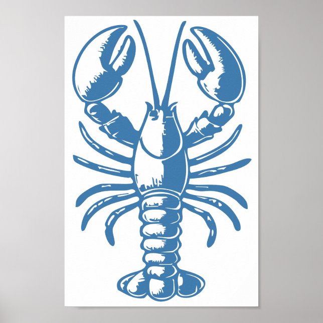 Minimalistische Hummer Linie Art Blue Kontur Nauti Poster (Vorne)