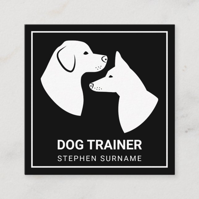 Minimalistische Hunde - Silhouetten auf Schwarz -  Quadratische Visitenkarte (Vorderseite)
