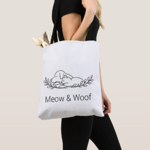 Minimalistische Hunde- und Katzen-Linienkunst-Tasc Tasche