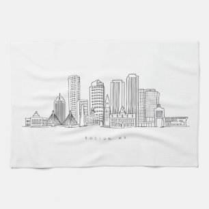 Minimalistische Illustration der Skyline von Bosto Geschirrtuch