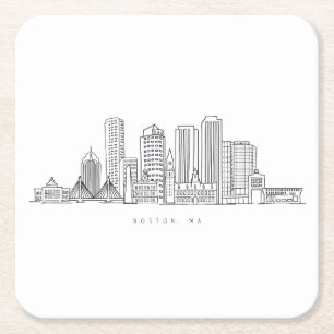 Minimalistische Illustration der Skyline von Bosto Rechteckiger Pappuntersetzer