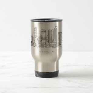 Minimalistische Illustration der Skyline von Bosto Reisebecher