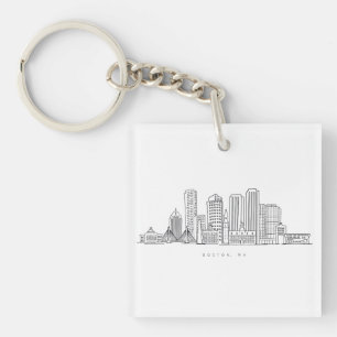 Minimalistische Illustration der Skyline von Bosto Schlüsselanhänger