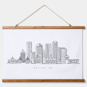 Minimalistische Illustration der Skyline von Bosto Wandteppich Mit Holzrahmen
