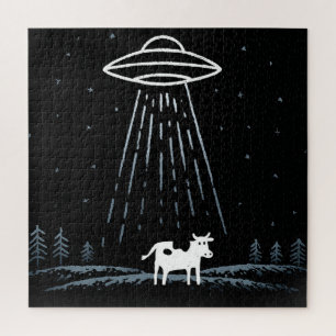 Minimalistische Illustration eines UFOs, das eine 