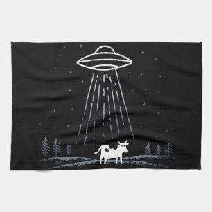Minimalistische Illustration eines UFOs, das eine Geschirrtuch