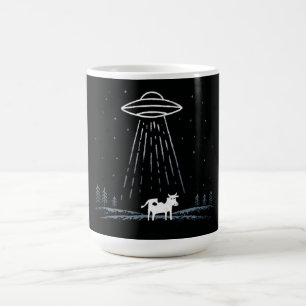 Minimalistische Illustration eines UFOs, das eine Kaffeetasse