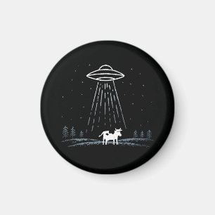 Minimalistische Illustration eines UFOs, das eine  Magnet