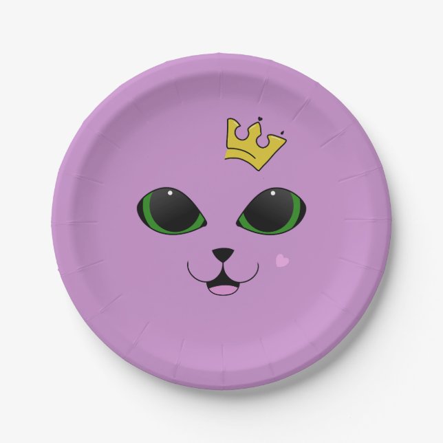 Minimalistische Illustration: Katze mit grünen Aug Pappteller (Vorderseite)