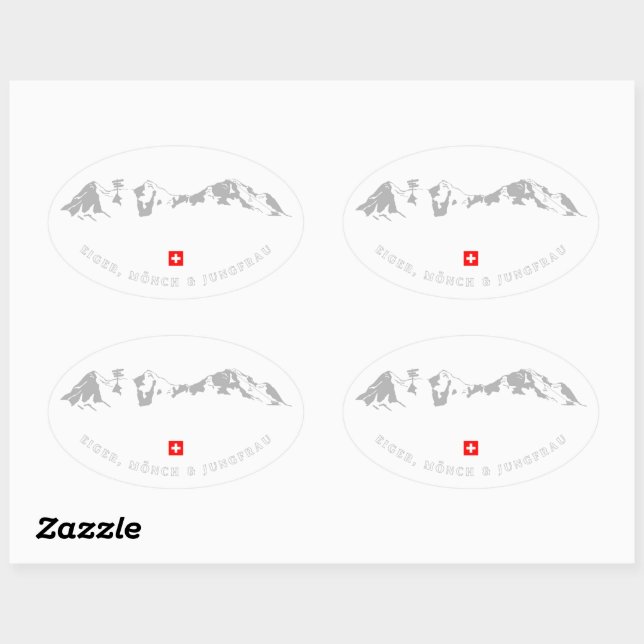 Minimalistische Illustration von Eiger, Mönch und  Ovaler Aufkleber (Blatt)