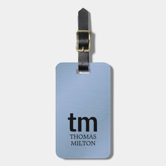 Minimalistische Imitat Metalle Blau Dicke Monogram Gepäckanhänger (Vorderseite vertikal)