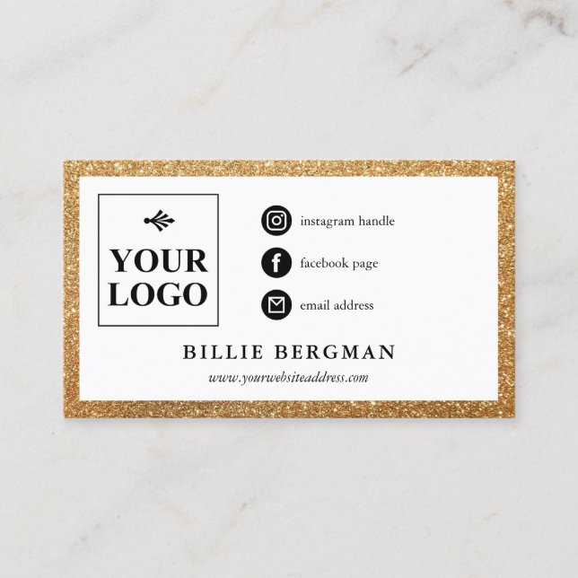 Minimalistische Imitate Gold Glitzer Social Media- Visitenkarte (Vorderseite)