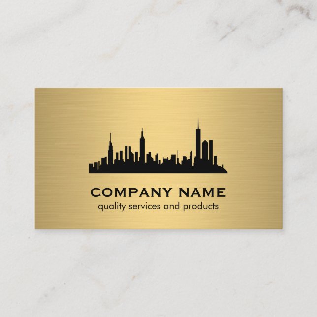 Minimalistische Imitate Gold Metallic Skyline Visitenkarte (Vorderseite)