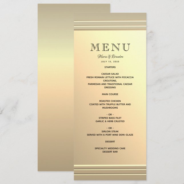 Minimalistische Imitate Goldhochzeit Menükarte (Vorne/Hinten)