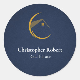 Minimalistische Immobilien in Navy Blau Runder Aufkleber