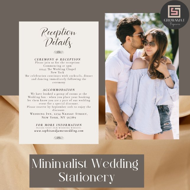 Minimalistische Informationen zur Hochzeitsempfehl Einladung (Minimalist wedding reception details)