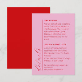 Minimalistische Informationen zur roten Hochzeit Begleitkarte