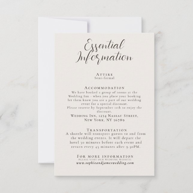 Minimalistische Informationskarte zum Hochzeitssze Einladung (Vorderseite)