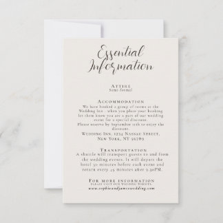 Minimalistische Informationskarte zum Hochzeitssze Einladung