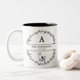Minimalistische Initialen für ein Geschenkgutschei Zweifarbige Tasse