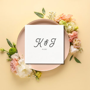 Minimalistische Initials Black Script Monogram Wed Serviette