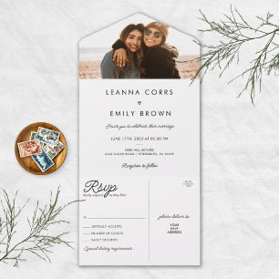 Minimalistische inklusive Foto-Hochzeit All In One Einladung