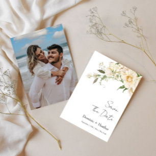 Minimalistische Ivory Bliss Foto-Hochzeit Save The Date