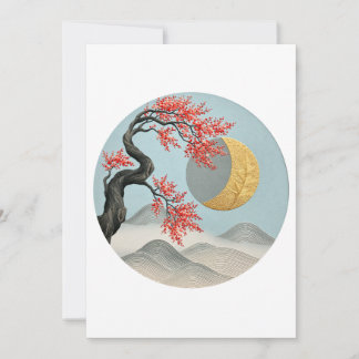 Minimalistische japanische Kirschblüten-Mondlandsc Feiertagskarte