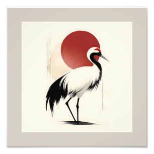Minimalistische japanische Rotkronenkrane Fotodruck