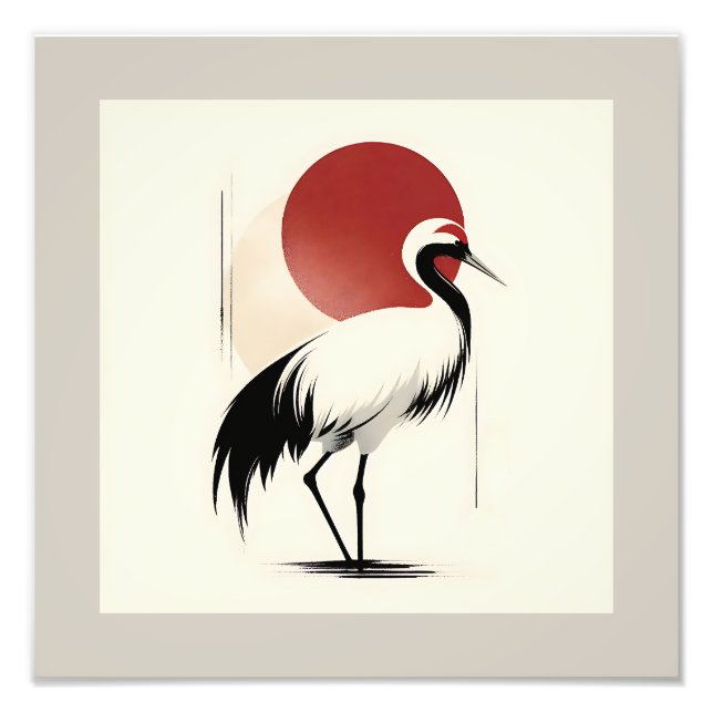 Minimalistische japanische Rotkronenkrane Fotodruck (Vorne)