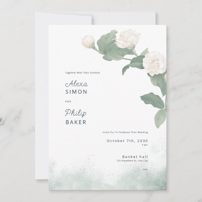 Minimalistische Jasminum-Blume Illustrat Einladung (Vorderseite)