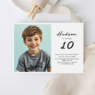 Minimalistische Jungen 10. Geburtstagsparty Foto Einladung