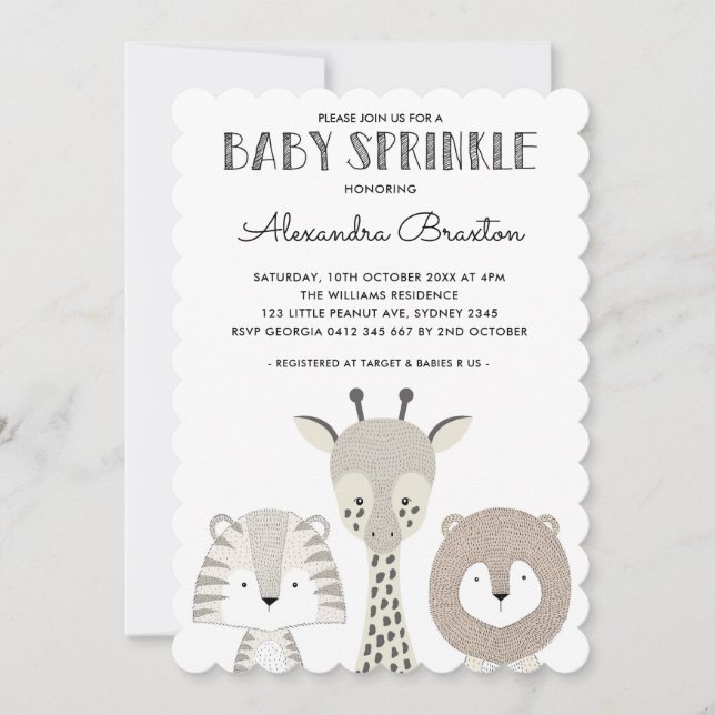 Minimalistische Jungle Safari Baby Sprinkle Einlad Einladung (Vorderseite)
