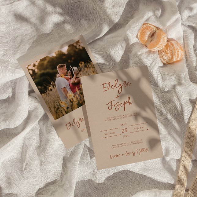 Minimalistische Kakaocreme Foto Boho Moderne Hochz Einladung (Von Creator hochgeladen)