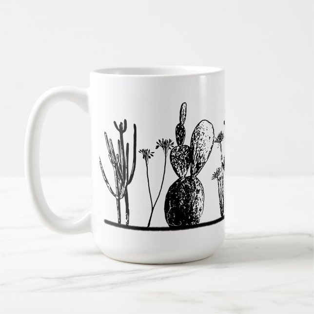 Minimalistische Kaktus-Botanik-Tasse — Schwarz und Kaffeetasse (Links)