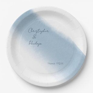 Minimalistische Kalligrafie, blaues Wasser Pappteller