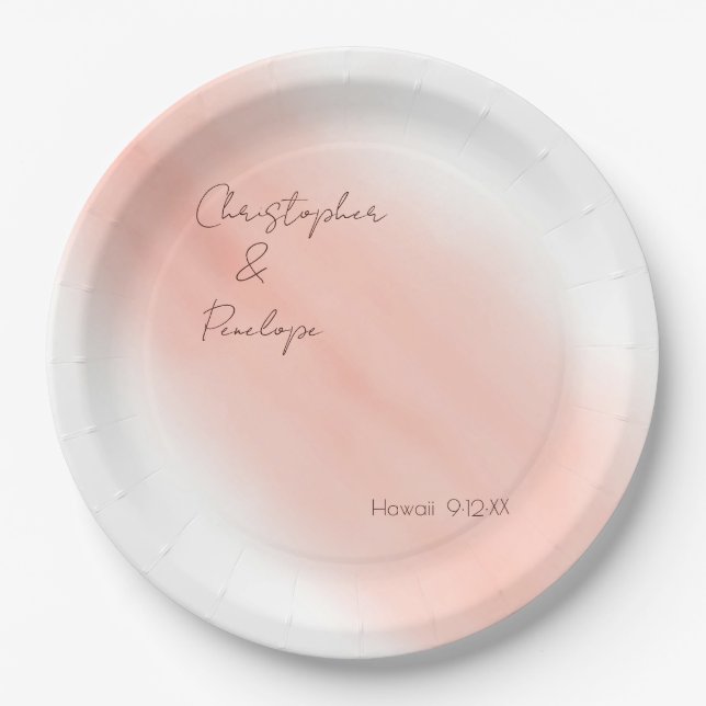 Minimalistische Kalligrafie-Blush-Wasserfarbenhoch Pappteller (Vorderseite)