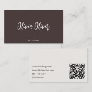 Minimalistische Kalligrafie Braun Creme Modern QR  Visitenkarte