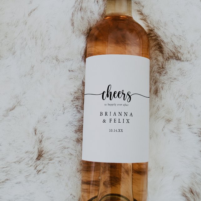 Minimalistische Kalligrafie Cheers Wedding Wine La Weinetikett (Von Creator hochgeladen)