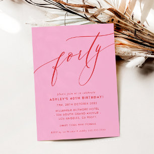 MINIMALISTISCHE Kalligrafie chic 40. Party rosa ro Einladung