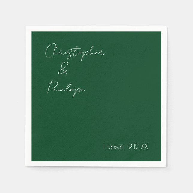 Minimalistische Kalligrafie Dark Emerald Wedding Serviette (Vorderseite)