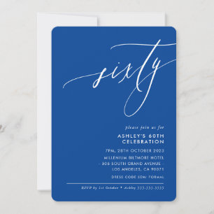 MINIMALISTISCHE Kalligrafie elegant 60. Party blau Einladung